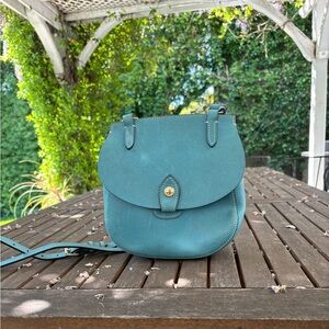 DOONEY & BOURKE Vintage Aqua Leather Crossbody Bag w gold hardware and dust bag